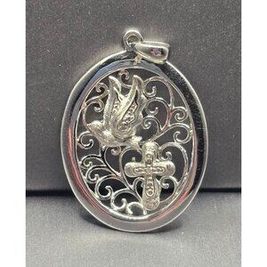 Sterling Silver Dove Cross Pendant 1.25" Filigree Signed Ma 3.10g Inspirational